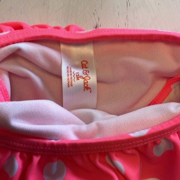 Cat & Jack Pink Polka Dot Ruffle Swimsuit - Picture 3 of 4
